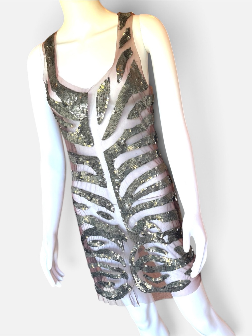 Silver Sequin Sheer Mini Dress